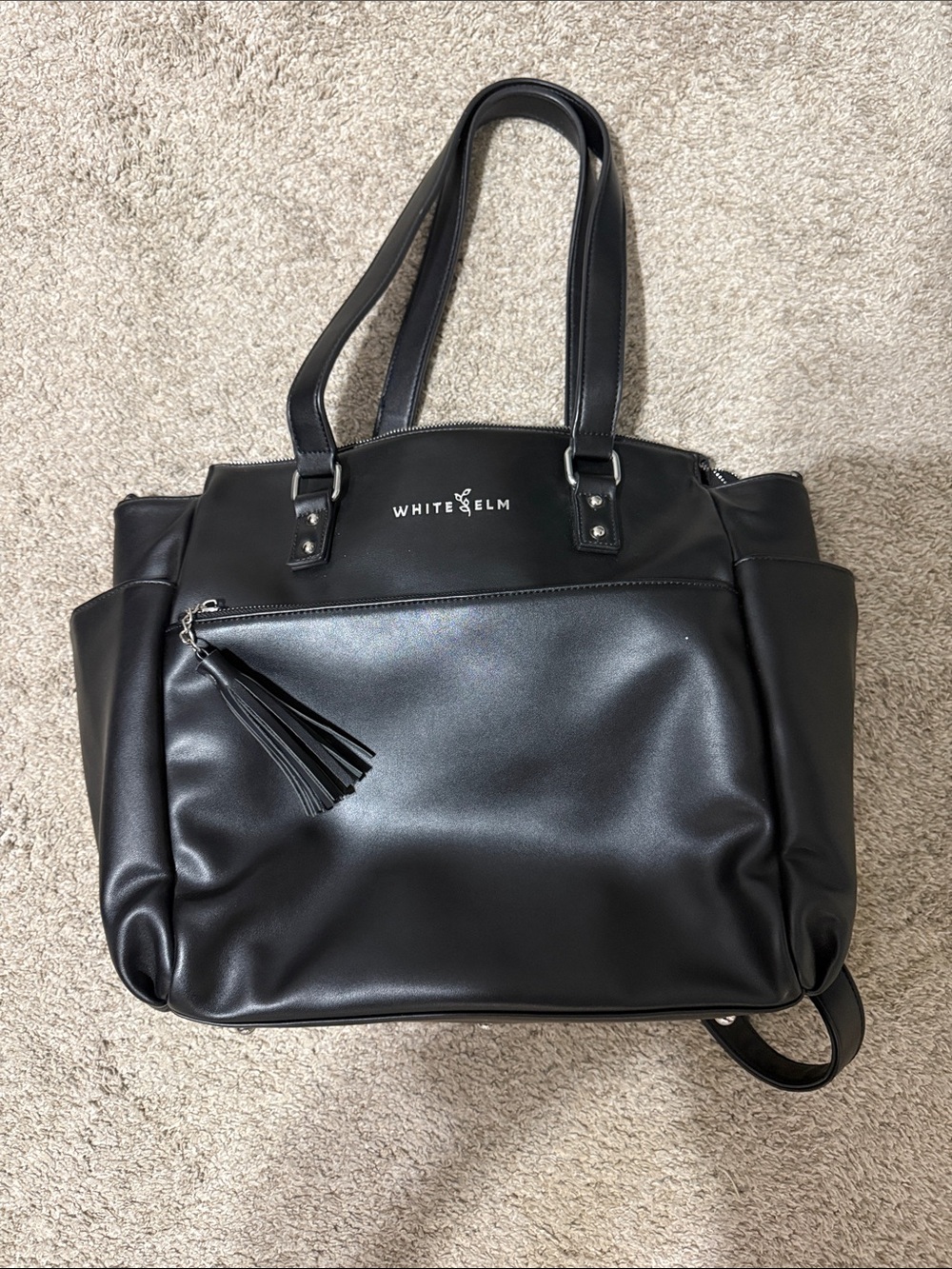 White Elm Black Gemini Tote Bag with Aqua interior